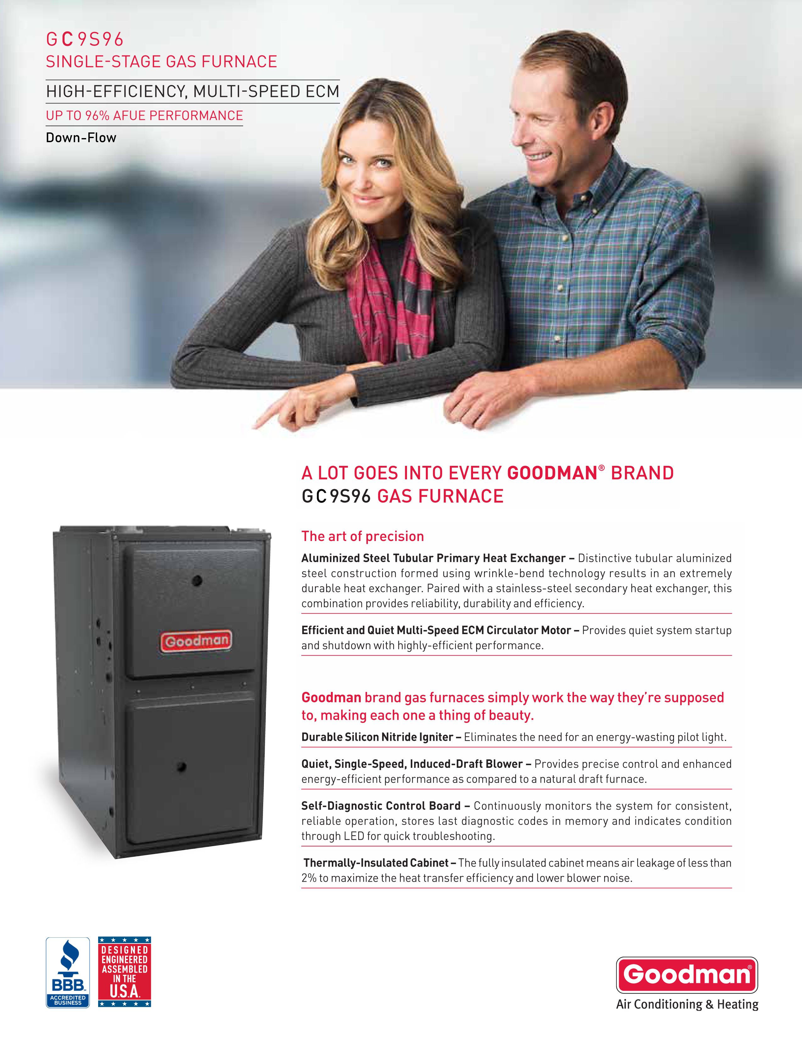 Goodman 96% Single Stage 120K BTU Gas Furnace, GC9S961205DN DOWN-FLOW